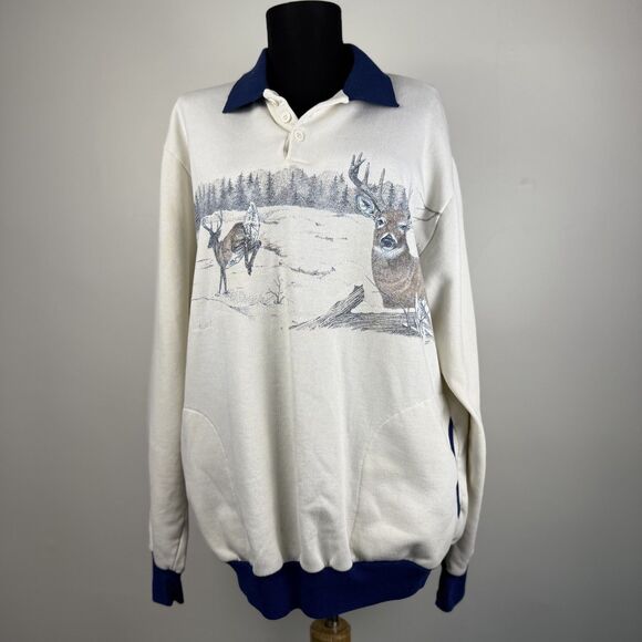 Vintage 90’s Wildlife Deer Scene Allover Print, Pockets - Men’s Large - Picture 1 of 11